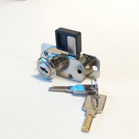 Metal lock with keys on a white background