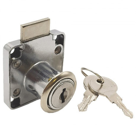 Metal lock with a key on a white background