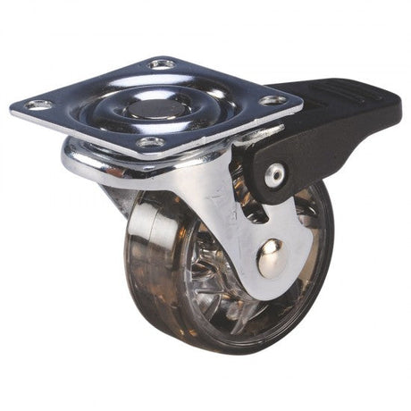 Caster wheel with metal plate on a white background