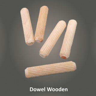 Wooden dowels on a dark gray background with 'Dowel Wooden' text.