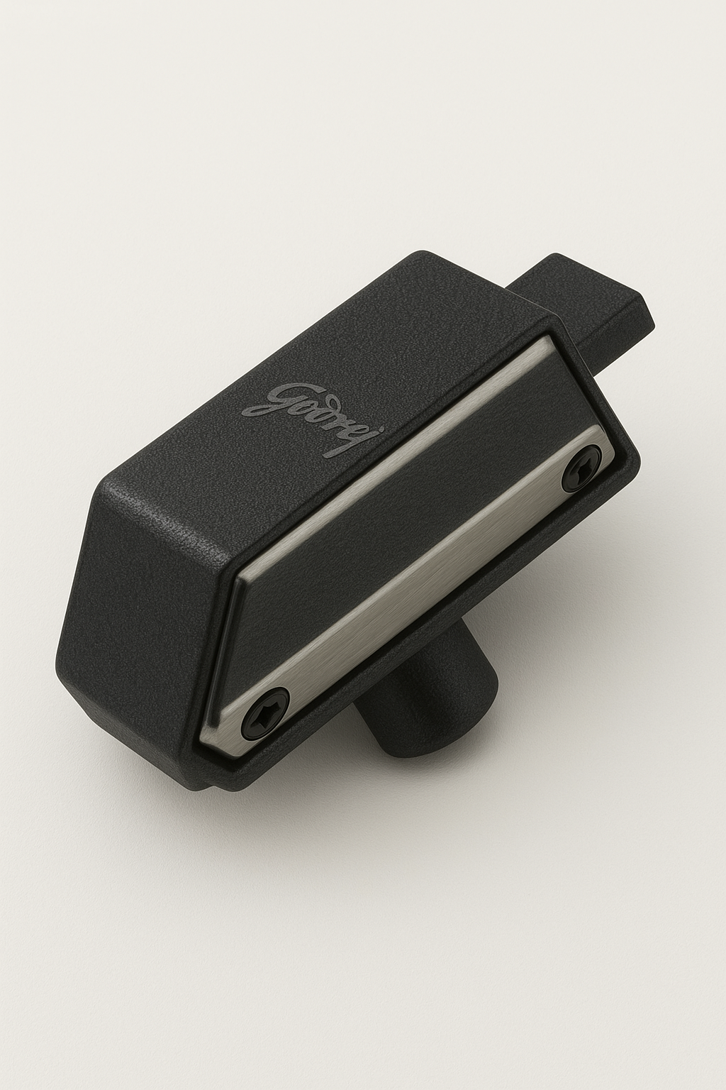 Black and silver guitar pickup on a white background