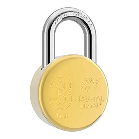 Gold padlock with silver shackle on a white background