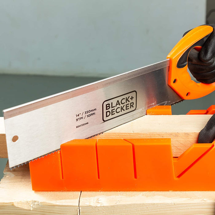 Black+Decker 350 mm / 14 Inch Steel Mitre Box with Saw For Professional & DIY Use