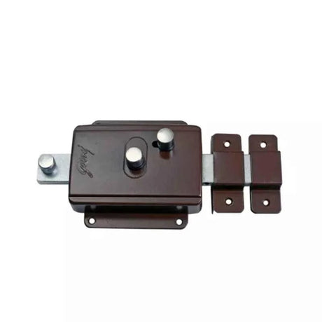 Brown metal door lock mechanism on a white background