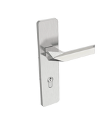 Metal door handle on a white background
