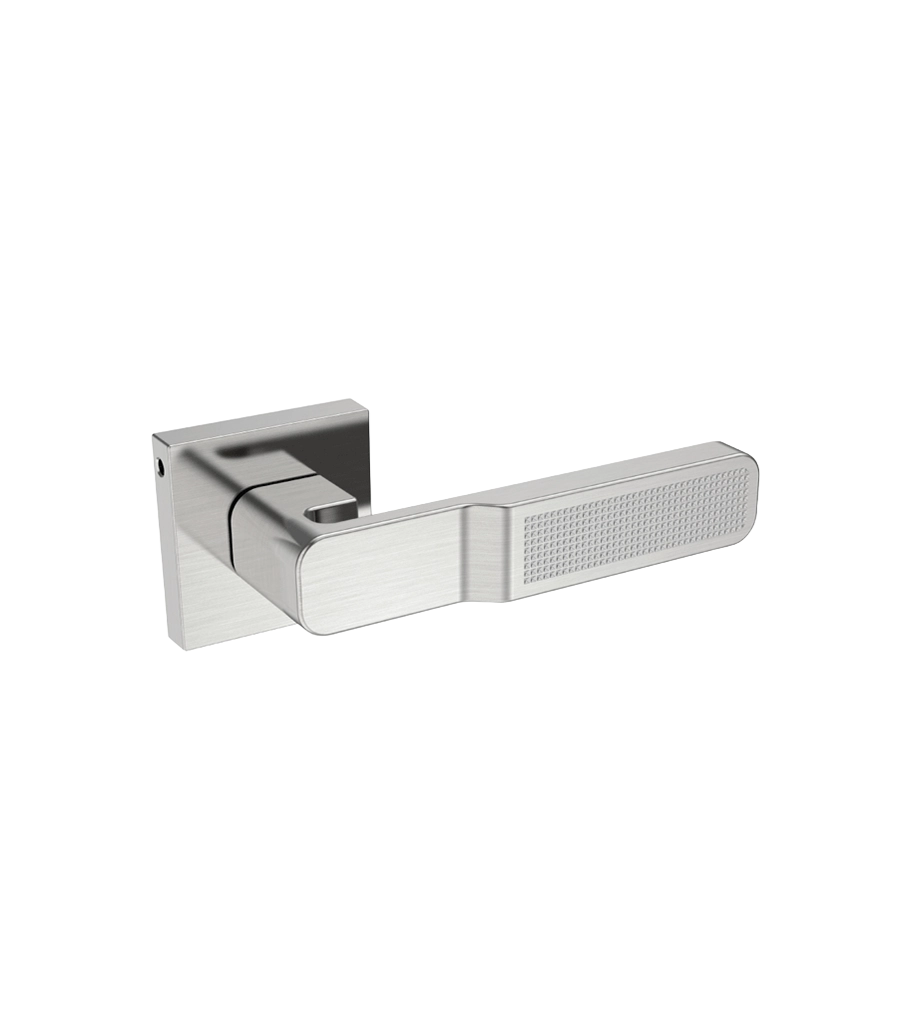 Metal door handle on a white background