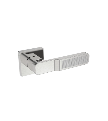 Metal door handle on a white background