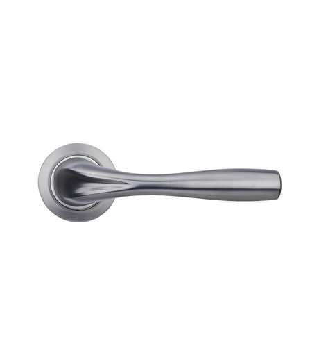 Chrome door handle on a white background